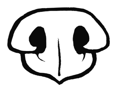 A hand-drawn dog nose. Click it to enter the site.